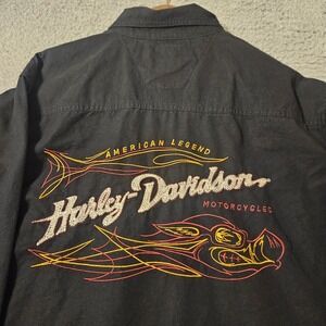 Harley Davidson Men's Long Sleeve Black Button Down Cotton Shirt Size Large